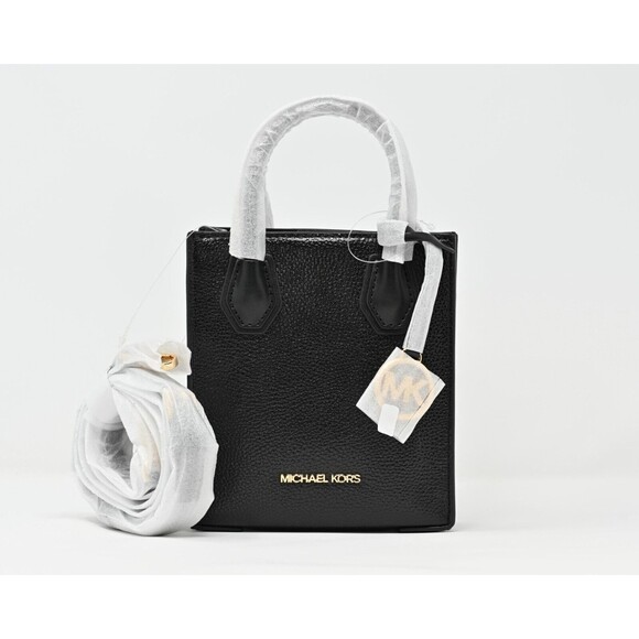 Michael Kors MK Mercer Extra Small NS Crossbody Bag Purse Black Gold Leather NWT - Picture 1 of 12